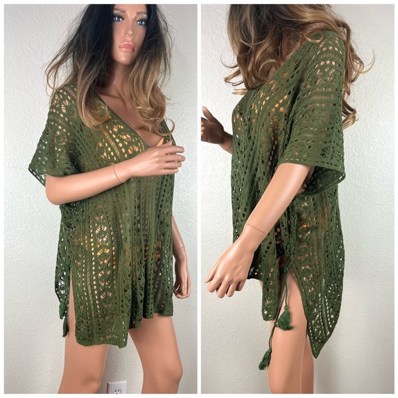 Crocheted Swimsuit Cover Up Army Green Color - Picture 2 of 11